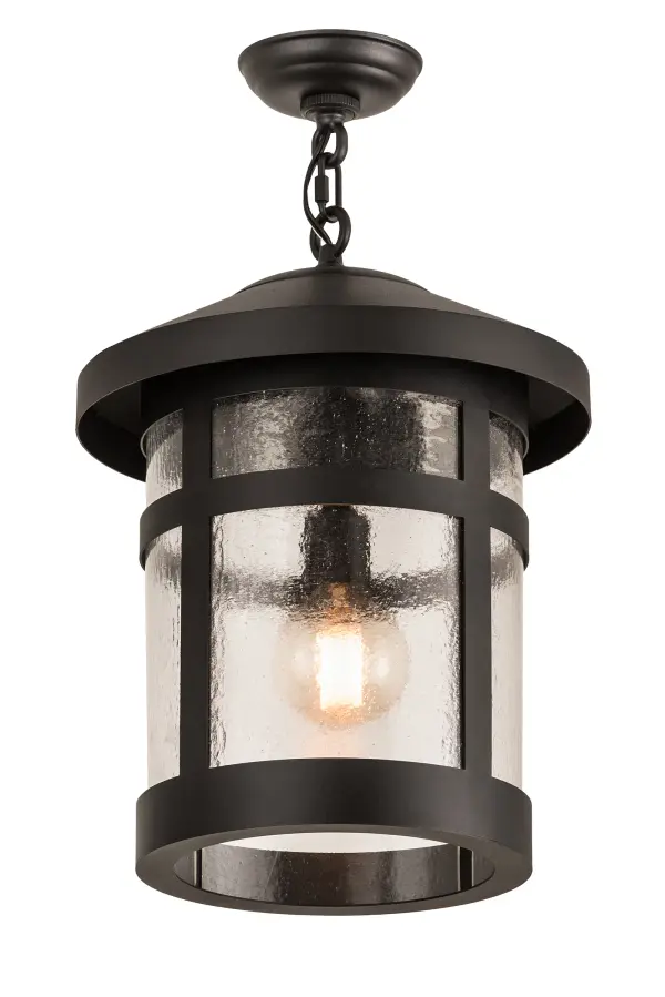 This stunning cylindrical lantern features a Clear Seeded Glass lens enhanced with an Old Wrought Iron finish. Display this ceiling pendant to illuminate the interiors of timber homes; inns; and other spaces. The overall height ranges from 23 to 59 inches; as the chain length can be easily adjusted on location to accommodate your specific lighting application needs. The Fulton Hanging Lantern Pendant is featured in our American-made; American-designed; handcrafted Craftsman Signature Series and is manufactured in Yorkville; New York. UL and cUL listed for dry and damp locations. Our Build Your Own Craftsman Signature Series features unlimited combinations of styles. The collection is called Build Your Own because it is fully configurable and customizable from size and design to finish and lens color. Choose from many style options or send us your concept today! Call today to learn how to use the configuration tool available on our website to generate an item number instantly