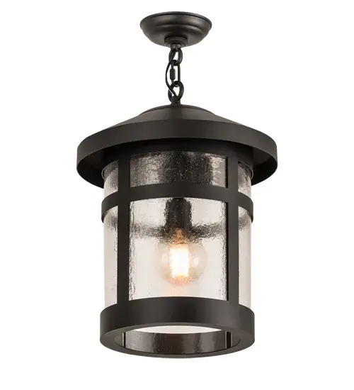 This stunning cylindrical lantern features a Clear Seeded Glass lens enhanced with an Old Wrought Iron finish. Display this ceiling pendant to illuminate the interiors of timber homes; inns; and other spaces. The overall height ranges from 23 to 59 inches; as the chain length can be easily adjusted on location to accommodate your specific lighting application needs. The Fulton Hanging Lantern Pendant is featured in our American-made; American-designed; handcrafted Craftsman Signature Series and is manufactured in Yorkville; New York. UL and cUL listed for dry and damp locations. Our Build Your Own Craftsman Signature Series features unlimited combinations of styles. The collection is called Build Your Own because it is fully configurable and customizable from size and design to finish and lens color. Choose from many style options or send us your concept today! Call today to learn how to use the configuration tool available on our website to generate an item number instantly - alternate view