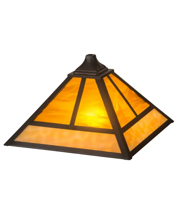 Stunning art glass inspired by the Arts & Crafts movement. The straight lines of this Mission design featured on Beige Iridescent art glass are complemented with Solid Brass hardware finished in handsome Craftsman Brown. The shade is handcrafted by highly skilled artisans in our 180,000 square foot manufacturing facility in Yorkville, NY. Custom sizes, styles, and finishes are available. The shade can be used with a lamp base, pendant or ceiling fixture hardware. Collection: T" Mission" Finish: Craftsman Brown Glass: Frosted Honey Art Glass Width: 18.50" Height: 8.25" Length: 13.00" Weight: 4.00 lb Extension from Wall: 15.00" Number of Bulbs: 1 Bulb Type: BA9 Bulb Base: Candelabra Material: Steel Country of Origin: USA Safety Listing: Dry Safety Rating: Dry
