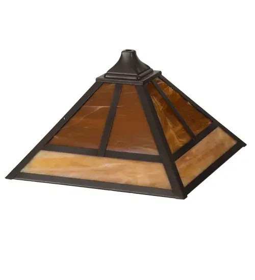 Stunning art glass inspired by the Arts & Crafts movement. The straight lines of this Mission design featured on Beige Iridescent art glass are complemented with Solid Brass hardware finished in handsome Craftsman Brown. The shade is handcrafted by highly skilled artisans in our 180,000 square foot manufacturing facility in Yorkville, NY. Custom sizes, styles, and finishes are available. The shade can be used with a lamp base, pendant or ceiling fixture hardware. Collection: T" Mission" Finish: Craftsman Brown Glass: Frosted Honey Art Glass Width: 18.50" Height: 8.25" Length: 13.00" Weight: 4.00 lb Extension from Wall: 15.00" Number of Bulbs: 1 Bulb Type: BA9 Bulb Base: Candelabra Material: Steel Country of Origin: USA Safety Listing: Dry Safety Rating: Dry - alternate view