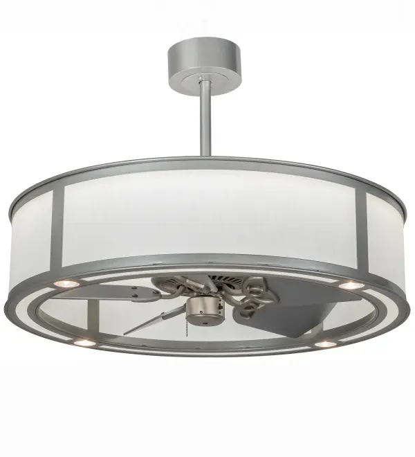 A modern marvel that enhances residential and commercial settings, this custom fan-integrated lighting fixture features a stunning Eggshell Textrene with a matching bottom diffuser, complemented with a Light Sandstone finish. Multiple layers of light for different moods and tasks include Integral LED inner lights that provide beautiful decorative and ambient lighting, and 4 downlights providing functional illumination below. In summer, the fan pushes down a windchill that circulates to keep the space cool and comfortable. In winter, the fan is reversed to pull the room air towards the ceiling and force the warm air back into your space. The Smythe Craftsman Chandel-Air is included in our American-made, American-designed handcrafted Chandel-Air Collection. Manufactured in Yorkville, NY. UL & cUL listed for dry and damp locations. Collection: Smythe Craftsman Finish: Light Sandstone Glass: Eggshell Width: 36.50" Height: 18.00" Length: 36.50" Weight: 69.00 lb Number of Bulbs: 92 Maximum Wattage: 36.00 W Bulb Type: STRIP Bulb Base: INTEGRAL Light Source: LED Color Temperature: 3000 K Material: Steel Country of Origin: USA Safety Listing: Dry Safety Rating: Dry LED