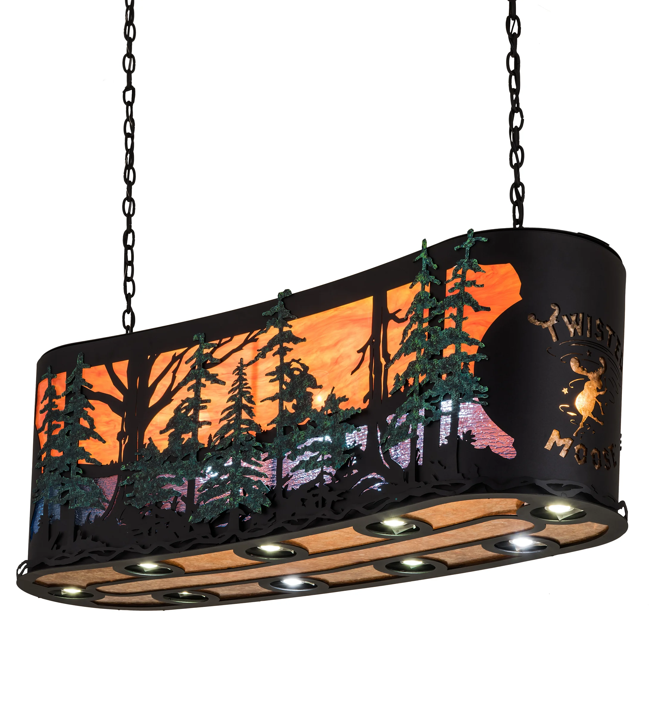 Personalized 12 Light Pendant in Textured Black & Green Trees