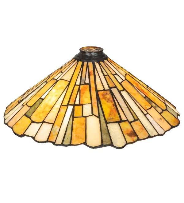 Thinly carved and polished natural Jadestone in earthy tones of Moss Green; Tan; Ivory; and Coral become luminescent in this unique; tile-patterned shade. The stone shade is crafted using the same renowned Meyda Tiffany copper foil process employed to create Tiffany-style stained glass shades. The shade pairs well with a table or floor base and matches with hardware to create a ceiling pendant or flush mount. The Delta Jadestone Shade is included in our American-designed; handcrafted Jadestone Lighting Collection. Each shade is a unique work of art; featuring color variations derived from the natural ingredients inherent in the stone.