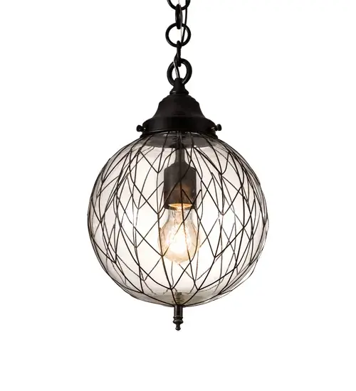 A distinctive exquisite style. The charming Bola Diamant is a stunning decorative pendant. The fixture features a uniquely designed frame with a Clear Glass orb wrapped in metal wire filigree that reveals a customer supplied Edison lamp to project beautiful illumination. The hardware is featured in a Solar Black finish. The overall height of this chandelier ranges from 21 to 92 inches as the chain length can be easily adjusted in the field to accommodate your specific lighting application needs. Custom crafted by highly skilled artisans in our 180;000 square foot manufacturing facility in Yorkville; New York. UL and cUL listed for dry and damp locations. - alternate view