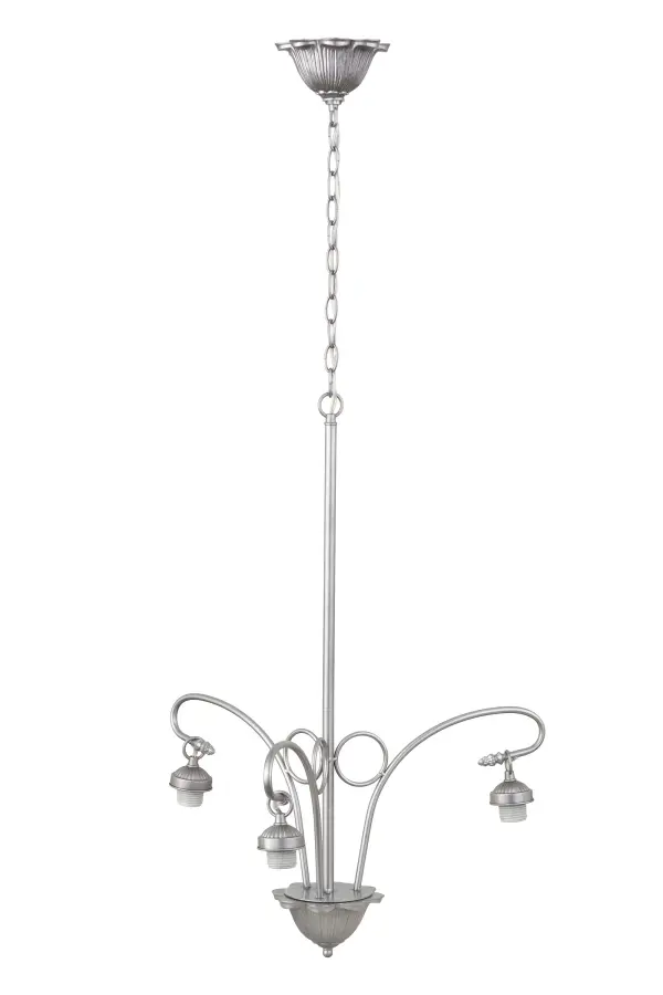 Embrace the timeless look of this uniquely elaborate Victorian-designed ceiling fixture hardware. This decorative hardware is finished in Nickel and accommodates three shades. It has an overall height of 35.5 to 70.5 inches; and the chain can be easily adjusted on location. The VictorianChandelier Hardware is part of our American-designed; handcrafted Decorative Hardware Collection. It is UL and cUL listed for dry and damp locations.