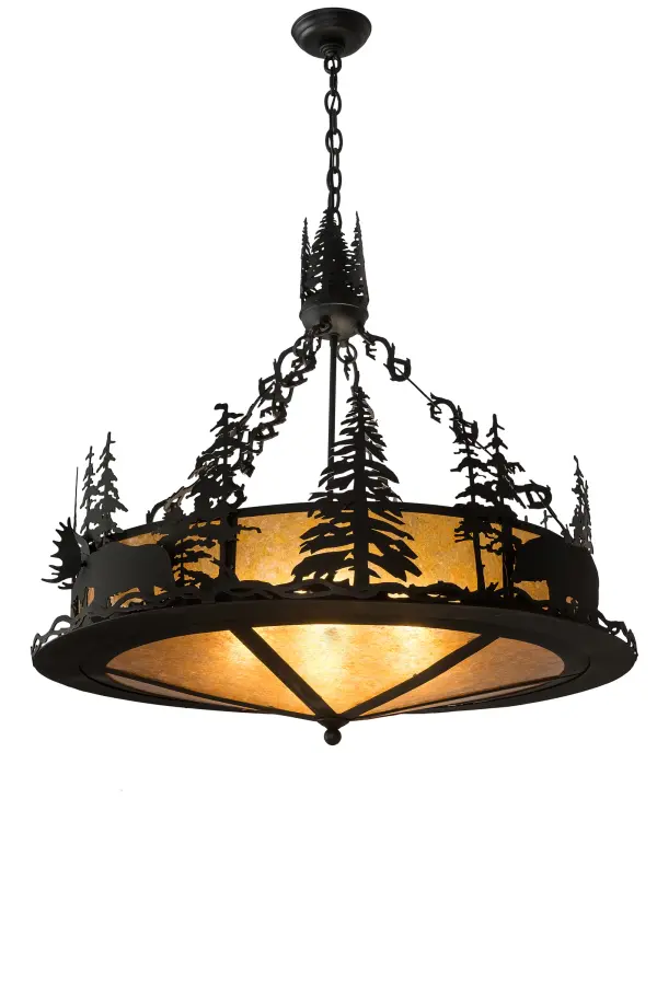 Every Meyda Tiffany item is a unique handcrafted work of art. Natural variations in the wide array of materials that we use to create each Meyda product make every item a masterpiece of its own. Photographs are a general representation of the product. Colors and designs will vary. Collection: Wildlife At Dusk Finish: Textured Black Glass: Amber Mica Width: 34.00" Height: 34.50" Length: 34.00" Weight: 28.00 lb Number of Bulbs: 4 Maximum Wattage: 60.00 W Bulb Type: A19 Bulb Base: E26 Light Source: LED Material: Steel Country of Origin: USA Safety Listing: Damp Safety Rating: Damp LED