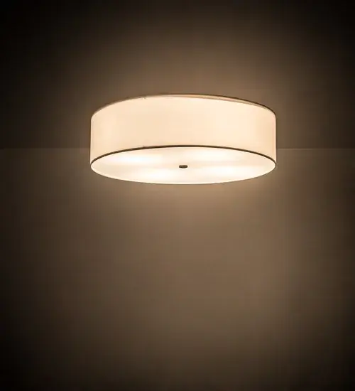 Designed with a round profile and a clean architectural look; this appealing and versatile ceiling fixture defines a sophisticated aesthetic. The Cream Textrene Shade is designed with a Statuario Idalight bottom diffuser and complemented with hardware featured in a Gold Metallic finish. Handcrafted in our 180;000 square foot manufacturing facility in Upstate NY; this transitional styled flushmount is available in a wide range of custom choices including various designs; colors; sizes and dimmable energy efficient lamping options such as LED. The 30 inch wide fixture is UL and cUL listed for damp and dry locations however we do not recommend installing it in spaces that experience a large amount of moisture.