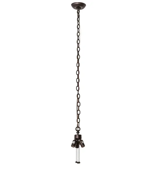 Every Meyda Tiffany item is a unique handcrafted work of art. Natural variations in the wide array of materials that we use to create each Meyda product make every item a masterpiece of its own. Photographs are a general representation of the product. Colors and designs will vary. Collection: Pendant Hardware Finish: Mahogany Bronze Width: 5.00" Height: 11.00" Length: 5.00" Weight: 3.00 lb Number of Bulbs: 3 Maximum Wattage: 60.00 W Bulb Type: A19 Bulb Base: E26 Material: Steel Country of Origin: USA Safety Rating: Damp