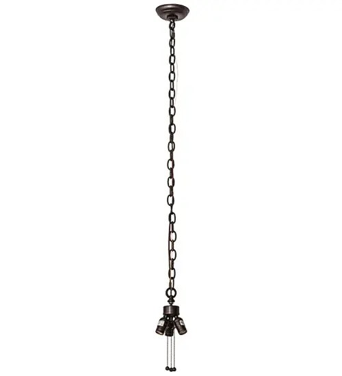 Every Meyda Tiffany item is a unique handcrafted work of art. Natural variations in the wide array of materials that we use to create each Meyda product make every item a masterpiece of its own. Photographs are a general representation of the product. Colors and designs will vary. Collection: Pendant Hardware Finish: Mahogany Bronze Width: 5.00" Height: 11.00" Length: 5.00" Weight: 3.00 lb Number of Bulbs: 3 Maximum Wattage: 60.00 W Bulb Type: A19 Bulb Base: E26 Material: Steel Country of Origin: USA Safety Rating: Damp - alternate view