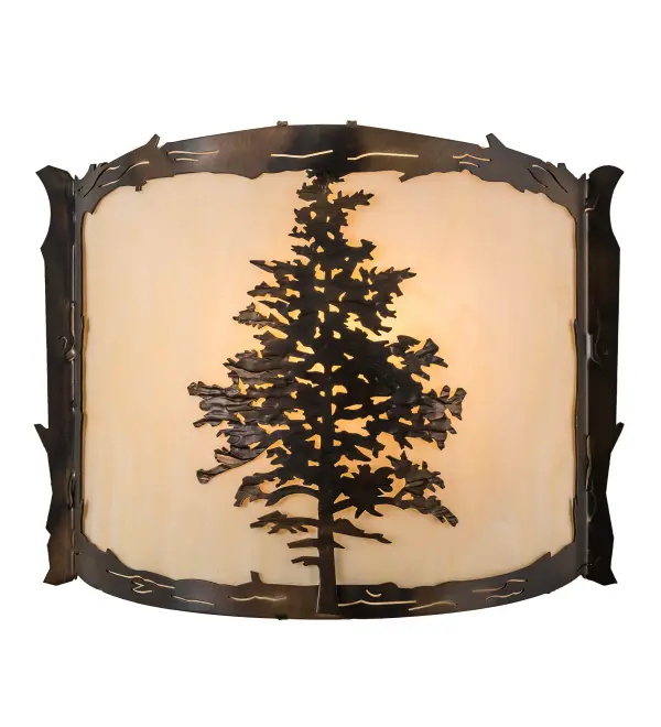 A Tamarack Pine tree designed with natural rustic charm adorns this handsome curvaceous wall sconce. Beautiful ambient light is achieved through this stunning Creme Carrare Idalight lens which is enhanced with a Dark Burnished Antique Copper finish. This ADA wall sconce is domestically produced in our Yorkville; NY 180;000 sq ft facility; at the foothills of the Adirondack Mountains. Shade colors; metal finishes and fixture sizes can be customized. UL and cUL listed for dry and damp locations.