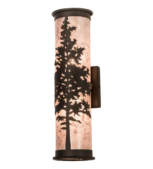A majestic Tamarack tree is highlighted as the brilliant sun shines in the late morning sky. The Silver Mica cylindrical shaped diffuser complements metal accents, frame and hardware featured in a stunning Oil Rubbed Bronze finish. Custom crafted by highly skilled artisans, this Craftsman styled ADA Compliant wall fixture is created in our manufacturing facility at the foothills of the spectacular Adirondack Mountains in Upstate NY. Custom styles, sizes, and colors are available, as well as dimmable lamping options such as LED. The 5-inch wide sconce is UL and cUL listed for damp and dry locations. Collection: Tamarack Finish: Oil Rubbed Bronze Glass: Silver Mica Width: 5.00" Height: 18.00" Length: 5.75" Weight: 4.00 lb Extension from Wall: 5.75" Number of Bulbs: 2 Maximum Wattage: 60.00 W Bulb Type: A19 Bulb Base: E26 Material: Steel Country of Origin: USA Safety Listing: Damp Safety Rating: Damp