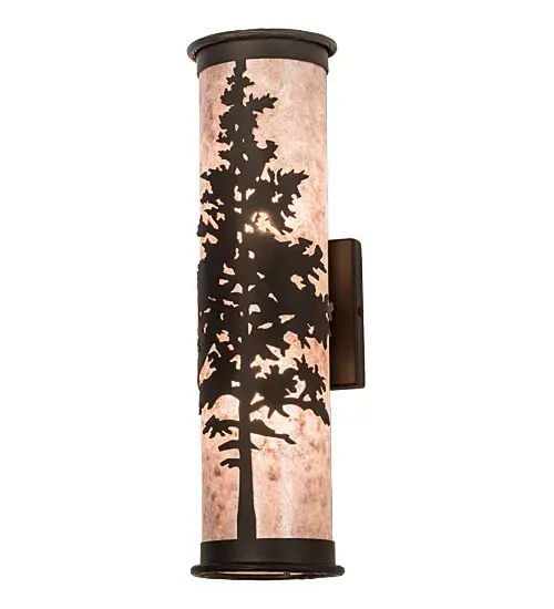 A majestic Tamarack tree is highlighted as the brilliant sun shines in the late morning sky. The Silver Mica cylindrical shaped diffuser complements metal accents, frame and hardware featured in a stunning Oil Rubbed Bronze finish. Custom crafted by highly skilled artisans, this Craftsman styled ADA Compliant wall fixture is created in our manufacturing facility at the foothills of the spectacular Adirondack Mountains in Upstate NY. Custom styles, sizes, and colors are available, as well as dimmable lamping options such as LED. The 5-inch wide sconce is UL and cUL listed for damp and dry locations. Collection: Tamarack Finish: Oil Rubbed Bronze Glass: Silver Mica Width: 5.00" Height: 18.00" Length: 5.75" Weight: 4.00 lb Extension from Wall: 5.75" Number of Bulbs: 2 Maximum Wattage: 60.00 W Bulb Type: A19 Bulb Base: E26 Material: Steel Country of Origin: USA Safety Listing: Damp Safety Rating: Damp - alternate view