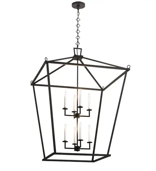 A sophisticated architecturally styled fixture is designed with a pizazz that is unique, fresh and stylish. Give your decor an extra edge with this breathtaking fixture, which is highlighted with a tapered metal structure. Beautiful ambient illumination is delivered by two Amber 4-light faux candelabras, a total of 8 faux candlelights. The hardware and frame are featured in a handsome Black Textured finish. Handcrafted in the USA, Kitzi is available in custom sizes, styles and finishes, as well as dimmable energy efficient lamping options. The 36-inch wide fixture is UL and CUL listed for dry and damp locations. Collection: Kitzi Finish: Textured Black Glass: Black Metal Finish Width: 51.00" Height: 55.00" Length: 36.00" Weight: 41.00 lb Number of Bulbs: 8 Maximum Wattage: 60.00 W Bulb Type: BA9 Bulb Base: E12 Material: Steel Country of Origin: USA Safety Listing: Damp Safety Rating: Damp - alternate view