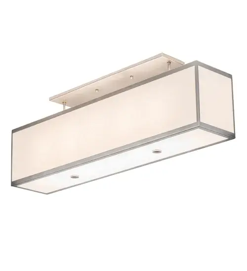 Rendering a clean; architectural modern look. This elegant lighting design features a Beige Textrene Shade with a Statuario Idalight bottom diffuser. The hardware is offered in a handsome Nickel finish. Ideal for illuminating conference rooms; reception areas; counters and islands; the Quadrato Lounge Oblong Pendant is included in our American-made; American-designed; handcrafted Modern Lighting Collection. Manufactured in Yorkville; NY. UL and cUL listed for dry and damp locations; however; we do not recommend installing it in spaces that experience a large amount of moisture due to the fabric shade. - alternate view