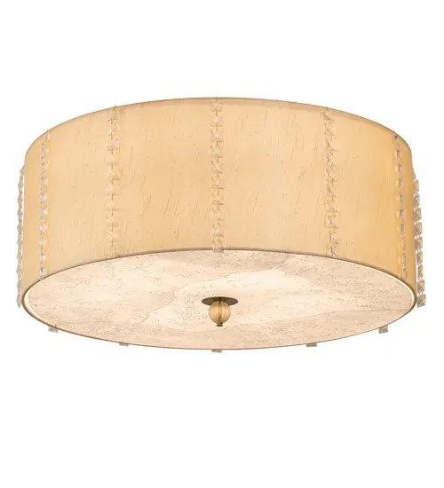 A unique architecturally designed ceiling fixture. Cilindro Lujoso features a Natural Wafer Silk shade with a Statuario Idalight top diffuser and a Yuma Idalight bottom diffuser. The finial is featured in Brass and Gold powder coat finishes. Handmade by highly skilled artisans in our 180,000 square foot manufacturing facility in Yorkville, New York. Custom sizes, styles, and colors are available. UL and cUL listed for dry and damp locations however we do not recommend installing it in spaces that experience a large amount of moisture due to the fabric shade. Collection: Cilindro Finish: Brass/White/Gold Glass: Wafer Silk/Yuma Idalight Width: 33.00" Height: 15.00" Length: 33.00" Weight: 18.50 lb Number of Bulbs: 6 Maximum Wattage: 6.00 W Bulb Type: B11 Bulb Base: E12 Light Source: LED Material: Steel Country of Origin: USA Safety Listing: Dry Safety Rating: Dry LED - alternate view