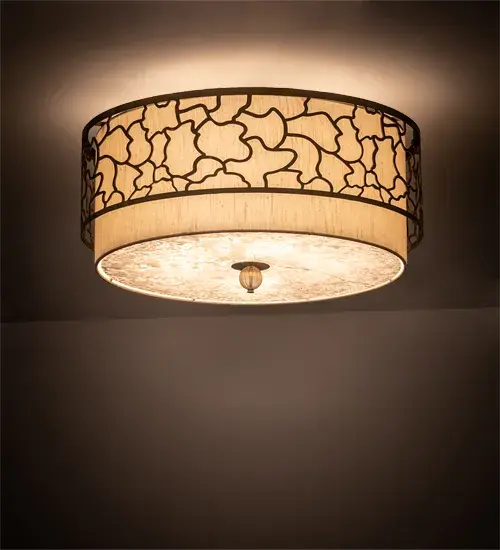 Captivating and textured like the dry desert sand. This mesmerizing artistic design comes to light with the Deserto Seco ceiling fixture. An all-over array of stylized accents represented in Natural Wafer Silk are wrapped around the Yuma Idalight shade which is enhanced with a matching bottom diffuser and a Statuario Idalight on top.The impressive shade is complemented with Brass finished hardware. Handcrafted in our 180;000 manufacturing facility in Yorkville; New York. Available in custom sizes; finishes and styles. Dimmable energy efficient lamping options offered. UL and cUL listed for dry and damp locations.