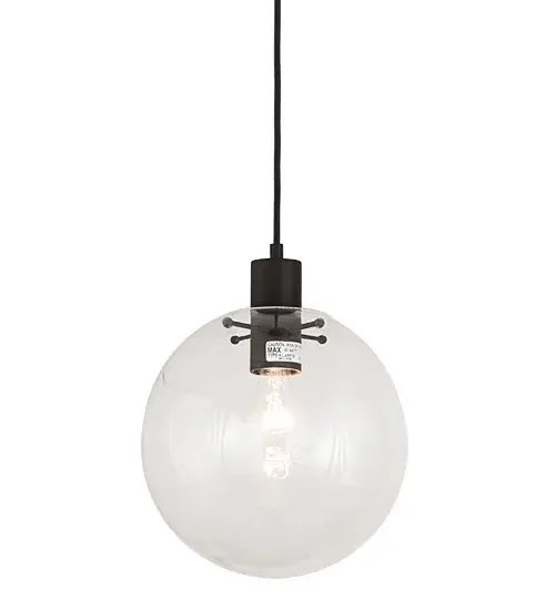 Designed with a round profile; this attractive ceiling fixture defines a distinctive industrial aesthetic. Within the Crystal Idalight orb; the lens reveals an Edison-styled bulb that provides ambient illumination and is complemented with hardware featured in a Textured Black finish. The overall height of the pendant ranges from 14.5 to 109.5 inches; as the cord can be easily adjusted in the field to meet your lighting requirements. The pendant is ideal for installing above bars; counters; and dining tables in residential and hospitality locations from Cleveland; Ohio; to Aurora; Colorado; to Sioux Falls; South Dakota. The Bola Pendant is included in our American-made; American-designed; handcrafted Modern Collection and manufactured in Yorkville; New York. UL and cUL listed for dry and damp locations. - alternate view