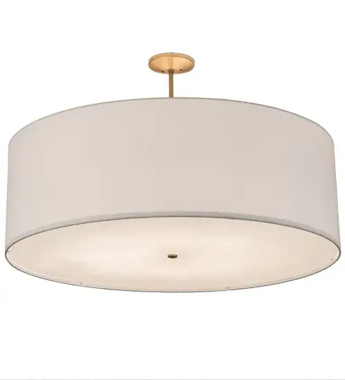 Designed with a round profile and a clean architectural look, this appealing and versatile ceiling pendant defines a sophisticated aesthetic. The White Linen Textrene Shade is designed with a Statuario Idalight bottom diffuser and complemented with hardware featured in a Metallic Gold Powder coated finish. Handcrafted in our 180,000 square foot manufacturing facility in Yorkville, New York, this transitional styled pendant is available in a wide range of custom choices including various designs, colors, sizes and dimmable energy-efficient lamping options. UL and cUL listed for damp and dry locations however we do not recommend installing it in spaces that experience a large amount of moisture due to the fabric shade Collection: Cilindro Finish: Gold Metallic Glass: White Textrene/Statuario Idalight Width: 48.00" Height: 18.00" Length: 48.00" Weight: 30.00 lb Number of Bulbs: 8 Maximum Wattage: 60.00 W Bulb Type: A19 Bulb Base: E26 Material: Steel Country of Origin: USA Safety Listing: Dry Safety Rating: Damp - alternate view