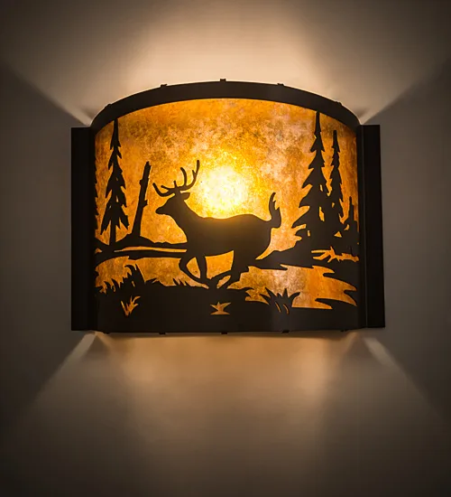 12" Wide Deer at Lake Wall Sconce