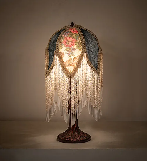 14" High Fabric & Fringe Roses Accent Lamp