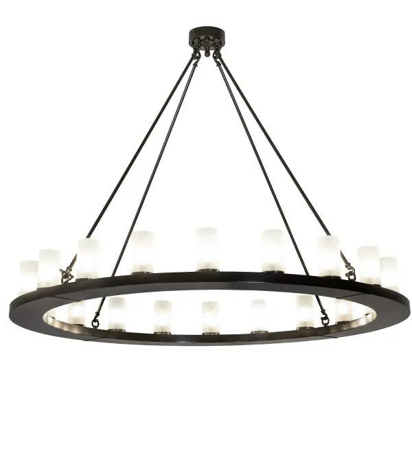 Replicating an old world chandelier of yore. Loxley was custom crafted with 20 Clear Frosted Glass Cylindres on a decorative ring hand finished in Timeless Bronze. Ideal for illuminating dining areas, conference tables, lobbies and other residential and commercial spaces. Handcrafted in our 180,000 square foot manufacturing facility in Yorkville, New York. Fixture designs, metal finishes and chandelier sizes can be customized to meet your needs. UL and cUL listed for damp and dry locations. Collection: Loxley Finish: Timeless Bronze Glass: Frosted Clear Glass Width: 60.00" Height: 48.00" Length: 60.00" Weight: 74.00 lb Number of Bulbs: 20 Maximum Wattage: 8.00 W Bulb Type: BA10 Bulb Base: E12 Light Source: LED Material: Steel Country of Origin: USA Safety Listing: Damp Safety Rating: Damp LED