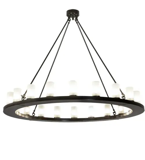 Replicating an old world chandelier of yore. Loxley was custom crafted with 20 Clear Frosted Glass Cylindres on a decorative ring hand finished in Timeless Bronze. Ideal for illuminating dining areas, conference tables, lobbies and other residential and commercial spaces. Handcrafted in our 180,000 square foot manufacturing facility in Yorkville, New York. Fixture designs, metal finishes and chandelier sizes can be customized to meet your needs. UL and cUL listed for damp and dry locations. Collection: Loxley Finish: Timeless Bronze Glass: Frosted Clear Glass Width: 60.00" Height: 48.00" Length: 60.00" Weight: 74.00 lb Number of Bulbs: 20 Maximum Wattage: 8.00 W Bulb Type: BA10 Bulb Base: E12 Light Source: LED Material: Steel Country of Origin: USA Safety Listing: Damp Safety Rating: Damp LED - alternate view