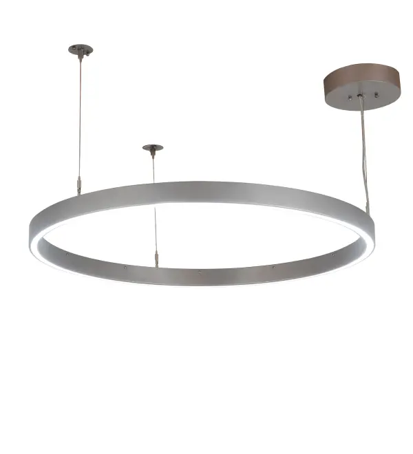 Anillo Halo is a modern sophisticated pendant featuring an extraordinary adjustable element of ambient light. This spectral halo creates a stunning visual effect and breathtaking drama and is supported by sturdy spacecraft cables for balance and precision. The Nickel powder coated ring reveals a Statuario Idalight diffuser. Integral LEDs deliver dimmable; robust illumination; energy savings; and long life. The overall height of this pendant ranges from 6.5 to 77.5 inches as the aircraft cable length can be easily adjusted in the field to accommodate your specific lighting application needs. Handcrafted by highly skilled artisans at our 180;000 square foot manufacturing facility in Yorkville; NY. UL and cUL listed for damp and dry locations.