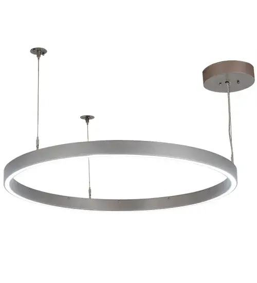 Anillo Halo is a modern sophisticated pendant featuring an extraordinary adjustable element of ambient light. This spectral halo creates a stunning visual effect and breathtaking drama and is supported by sturdy spacecraft cables for balance and precision. The Nickel powder coated ring reveals a Statuario Idalight diffuser. Integral LEDs deliver dimmable; robust illumination; energy savings; and long life. The overall height of this pendant ranges from 6.5 to 77.5 inches as the aircraft cable length can be easily adjusted in the field to accommodate your specific lighting application needs. Handcrafted by highly skilled artisans at our 180;000 square foot manufacturing facility in Yorkville; NY. UL and cUL listed for damp and dry locations. - alternate view