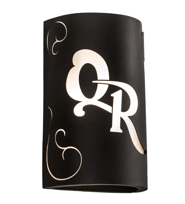 An elegant personalized wall fixture. This QR Monogram design is featured in Statuario Idalight on a Black Textured frame. Handmade by highly skilled craftspersons in our 180,000 square foot manufacturing facility in Yorkville, New York. Custom diffuser colors, finishes and sizes offered. UL and cUL listed for dry and damp locations. Call us for consultation on your monogram needs. Collection: Personalized Finish: Black Textured Glass: Statuario Idalight Width: 10.00" Height: 15.00" Length: 5.50" Weight: 7.50 lb Extension from Wall: 5.50" Number of Bulbs: 2 Maximum Wattage: 40.00 W Bulb Type: A19 Bulb Base: E26 Light Source: LED Material: Steel Country of Origin: USA Safety Listing: Damp Safety Rating: Damp