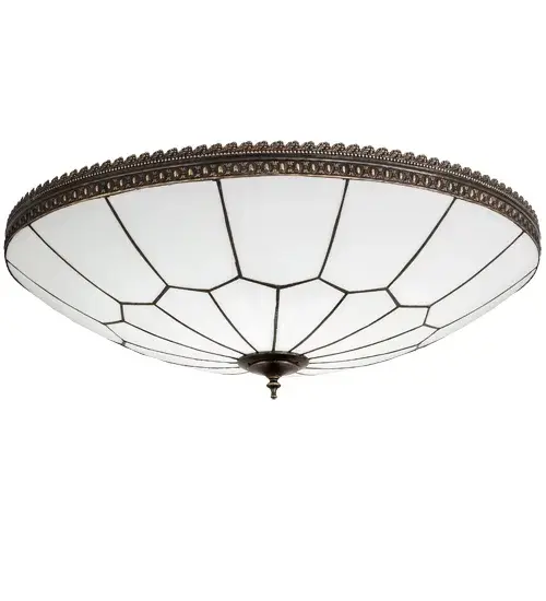 The exquisite Honeycomb patterned White Opal Glass shade is created with high fired; state of the art kiln formed art glass; the famous Meyda Tiffany copper foil construction; and old world molds. This beautiful shade is complemented with an exquisite; intricate patterned Solid Brass border and hardware finished in a stunning Craftsman Brown with Highlighted Accents. This elegant lighting fixture will make a stunning design statement in any room. Handcrafted by highly skilled artisans in our 180;000 square foot manufacturing facility in Yorkville; New York. Custom sizes; styles; and colors are offered; as well as dimmable energy efficient lamping options such as LED. This fixture is UL and cUL listed in dry and damp locations. - alternate view