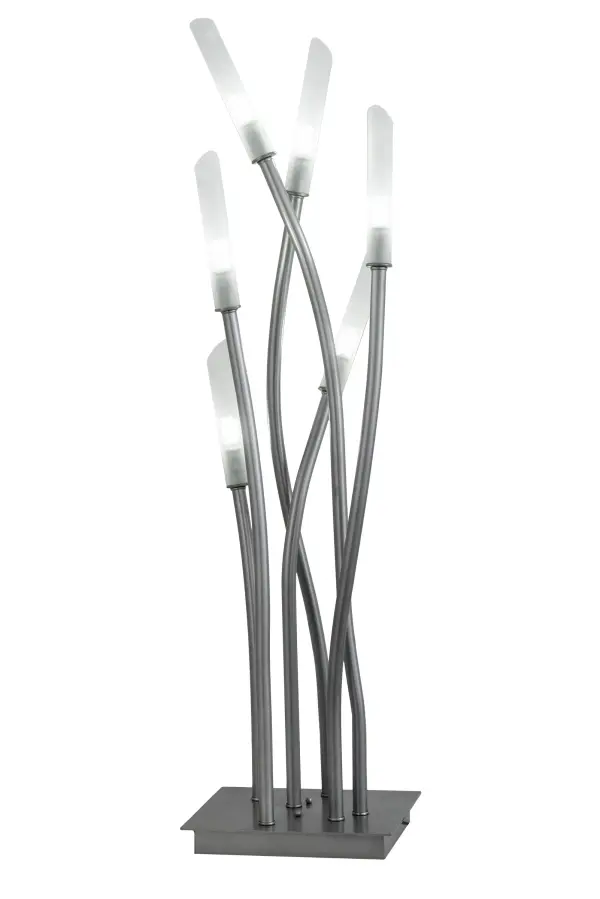 Like slender cattails with reeds that grow tall among the rushes near the edge of a lake; this dramatically exquisite lamp features Nickel powder coated metal stems with Contrail Mist Idalight diffusers. This unique nature inspired lamp illuminates with 6 Customer supplied G9 base 3-Watt LEDs. The table lamp is created by highly skilled artisans in our 180;000 manufacturing facility at the foothills of the majestic Adirondack Mountains in Upstate New York. Ideal as an accent for tables and countertops in residential; hospitality and commercial environments. Custom sizes; colors and styles are available; as well as dimmable energy-efficient lamping options. This 42 inch tall lamp is UL and cUL listed for dry locations.