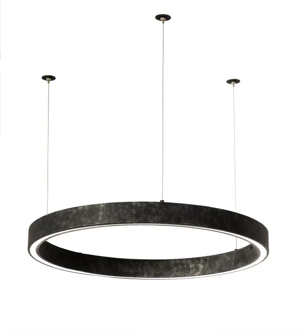 A modern sophisticated pendant featuring a spectral halo of ambient light. Eliminating the power cord; our exclusive proprietary suspension system is engineered with low voltage spacecraft cables for balance and precision. This Gunmetal finished ring reveals a Statuario Idalight diffuser. Integral LEDs deliver dimmable; robust illumination; energy savings; minimal maintenance and long life. The overall height ranges from 4 to 108 inches as the chain length can be easily adjusted in the field to accommodate your specific lighting application needs. Handcrafted in our 180;000 square foot manufacturing facility in Yorkville; New York. Available in a wide range of custom choices including various finishes and sizes.