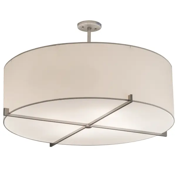 Designed with a curved profile and a clean architectural look, this appealing and versatile ceiling fixture reveals a sophisticated aesthetic. This pendant features a White Textrene shade enhanced with a Statuario Idalight bottom diffuser. The hardware, frame, and crossbar design are featured in a Brushed Nickel powder coat finish. Handcrafted by highly skilled artisans in our 180,000 square foot manufacturing facility in Yorkville, New York. This stylish pendant is available in a wide range of custom choices including various designs, finishes, and sizes. Dimmable energy efficient lamping options offered. This pendant is UL and cUL listed for damp and dry locations. Collection: Cilindro Finish: Brushed Nickel Glass: White Textrene/Statuario Idalight Width: 36.00" Height: 22.00" Length: 36.00" Weight: 15.00 lb Number of Bulbs: 4 Maximum Wattage: 60.00 W Bulb Type: A19 Bulb Base: E26 Material: Steel Country of Origin: USA Safety Listing: Dry Safety Rating: Dry