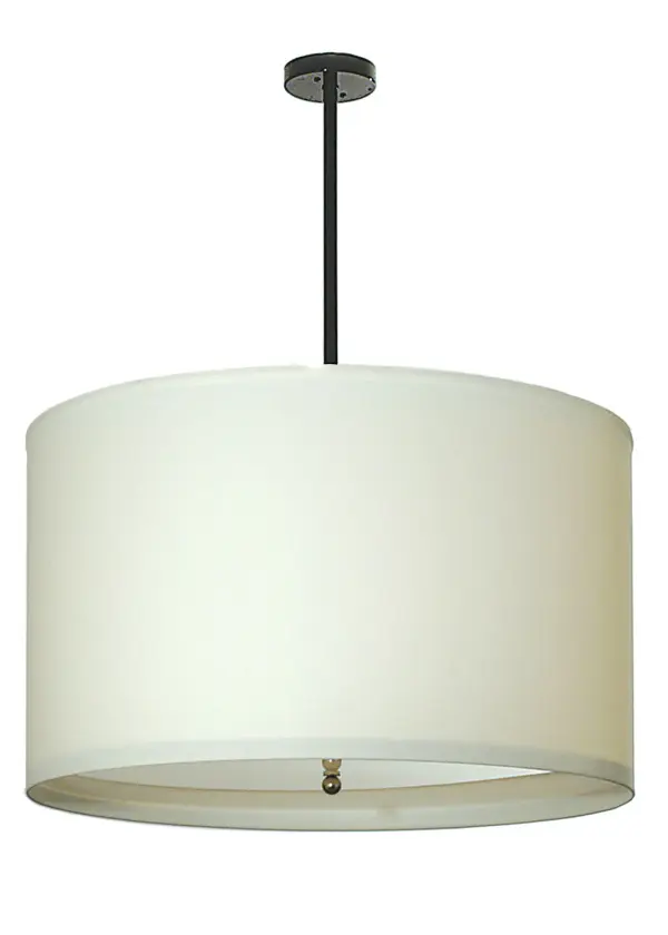 Add drama to a foyer, lobby or space with this clean transitional understated pendant. The pendant features an architecturally styled fabric shade, complemented with a Brushed Nickel finish. Handcrafted in the USA by Meyda artisans. Collection: Cilindro Finish: Nickel Glass: White,Black Metal Finish Width: 30.00" Height: 39.00" Length: 30.00" Weight: 18.00 lb Number of Bulbs: 4 Maximum Wattage: 100.00 W Bulb Type: E26 Bulb Base: E26 Material: Steel Country of Origin: USA Safety Listing: Dry Safety Rating: Damp