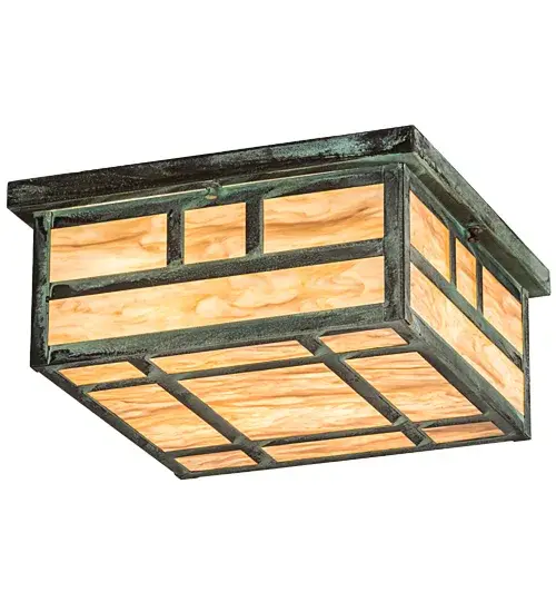 Constructed of Solid Brass, this ceiling fixture features a stunning Craftsman design statement captured with a dramatic Mission-style profile and a Double Bar straight-line design. The Travertine Idalight diffuser is enhanced with a frame and hardware in a Craftsman Verdi finish. The ceiling fixture is ideal for illuminating corridors and entryways in timber homes, modern farmhouses, and other spaces. The Hyde Park Double Bar Mission Flush Mount is included in our American-made, American-designed, handcrafted Craftsman Signature Series and manufactured in Yorkville, New York. UL and cUL listed for dry and damp locations. Our Build- Your-Own Craftsman Signature Series offers unlimited style combinations. The collection is called Build Your Own because it is fully configurable and customizable from size and design to finish and lens color. Marine-grade, solid brass, or copper is used to ensure that items in the Craftsman Signature Series of outdoor and indoor lighting will stand the test of time, as these premium metals are impervious to most forms of oxidation. Hand-applied Patina finishes on brass and copper are sealed with a clear varnish and over time, may require gentle maintenance, such as wax, to delay or reverse the natural living finish attributes indicative of this finishing process. Patina finishes on brass and copper provide strong resistance to fading from sun exposure, will not chip or crack, and will not rust like a steel-framed item in the same conditions. Choose from many style options, or send us your concept today! Call today to learn how to use our website's configuration tool to get an instant item number! Collection: Hyde Park Finish: Craftsman Verdigris Glass: Travertine Idalight Width: 22.50" Height: 7.00" Length: 16.00" Weight: 10.50 lb Number of Bulbs: 4 Maximum Wattage: 60.00 W Bulb Type: A19 Bulb Base: E26 Material: Brass Country of Origin: USA Safety Listing: Damp Safety Rating: Damp - alternate view