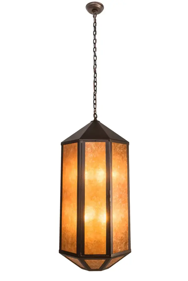 Classic design and an appealing multifaceted styling create a rich luxurious look for Agnes. This high-styled ceiling pendant features Amber Mica, which is enhanced with a frame and hardware featured in a Mahogany Bronze finish. This pendant is ideal to complement a variety of architectural styles for today's residential, hospitality and commercial environments. Custom crafted in our 180,000 square foot manufacturing facility in Yorkville, NY, this fixture is offered in custom sizes, finishes, and styles, as well as energy efficient lamping options such as LED. The pendant is UL and cUL listed in dry and damp locations. Collection: Agnes Finish: Mahogany Bronze Glass: Amber Mica Width: 18.00" Height: 45.00" Length: 18.00" Weight: 32.00 lb Number of Bulbs: 8 Maximum Wattage: 60.00 W Bulb Type: BA9 Bulb Base: E12 Material: Steel Country of Origin: USA Safety Listing: Damp Safety Rating: Damp