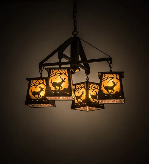 28" Wide Deer at Dawn 4 Light Chandelier