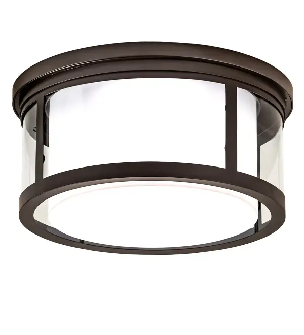This stunning fixture features a chic motif, and a curved shape is reminiscent of the high style of the Mid-century Modern era. The Cilindro Campbell Flushmount is hand-finished in Oil Rubbed Bronze. The fixture offers a Clear Glass lens that reveals a Statuario Idalight diffuser that embraces a complementary bottom diffuser. The fixture illuminates with Integral LEDs for high quality and long life. It is ideal for installation in hallways and foyers in homes and restaurants from Montpelier, Vermont, to Baton Rouge, Louisiana, to Salem, Oregon. The Cilindro Campbell Flushmount is included in our American-made, American-designed, handcrafted Modern Lighting Collection and manufactured in Yorkville, NY. UL & cUL listed for dry and damp locations. Collection: Cilindro Finish: Oil Rubbed Bronze Glass: Statuario Idalight/Clear Glass Width: 19.25" Height: 9.00" Length: 19.25" Weight: 22.50 lb Extension from Wall: 12.00" Number of Bulbs: 3 Maximum Wattage: 17.00 W Bulb Type: LED Bulb Base: INTEGRAL Light Source: LED Color Temperature: 3000 K Material: Steel Country of Origin: USA Safety Listing: Damp Safety Rating: Damp LED