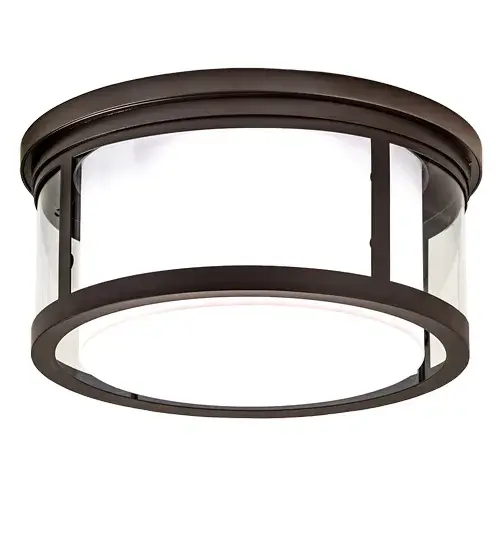 This stunning fixture features a chic motif, and a curved shape is reminiscent of the high style of the Mid-century Modern era. The Cilindro Campbell Flushmount is hand-finished in Oil Rubbed Bronze. The fixture offers a Clear Glass lens that reveals a Statuario Idalight diffuser that embraces a complementary bottom diffuser. The fixture illuminates with Integral LEDs for high quality and long life. It is ideal for installation in hallways and foyers in homes and restaurants from Montpelier, Vermont, to Baton Rouge, Louisiana, to Salem, Oregon. The Cilindro Campbell Flushmount is included in our American-made, American-designed, handcrafted Modern Lighting Collection and manufactured in Yorkville, NY. UL & cUL listed for dry and damp locations. Collection: Cilindro Finish: Oil Rubbed Bronze Glass: Statuario Idalight/Clear Glass Width: 19.25" Height: 9.00" Length: 19.25" Weight: 22.50 lb Extension from Wall: 12.00" Number of Bulbs: 3 Maximum Wattage: 17.00 W Bulb Type: LED Bulb Base: INTEGRAL Light Source: LED Color Temperature: 3000 K Material: Steel Country of Origin: USA Safety Listing: Damp Safety Rating: Damp LED - alternate view