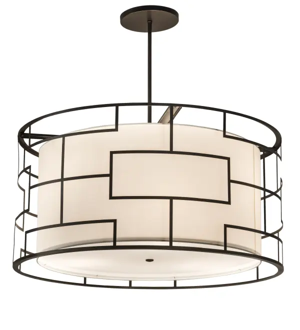 Inspired by a new Modernism; this eye-catching expressionist design integrates mosaic patterns with abstract figures in a rich Bronze finished frame. The frame surrounds a curvaceous Cream Textrene shade with a Statuario Idalight bottom diffuser. This artistic centerpiece is perfect for ceilings in kitchens; living areas; guest rooms and other spaces in homes; hotels; restaurants; clubs; retailers and other settings. This unique pendant is custom crafted in our 180;000 square foot manufacturing facility in the USA. Custom styles; sizes; and colors are available; as well as dimmable energy efficient lamping options such as LED. The 48-inch wide pendant is UL and cUL listed for dry and damp locations.