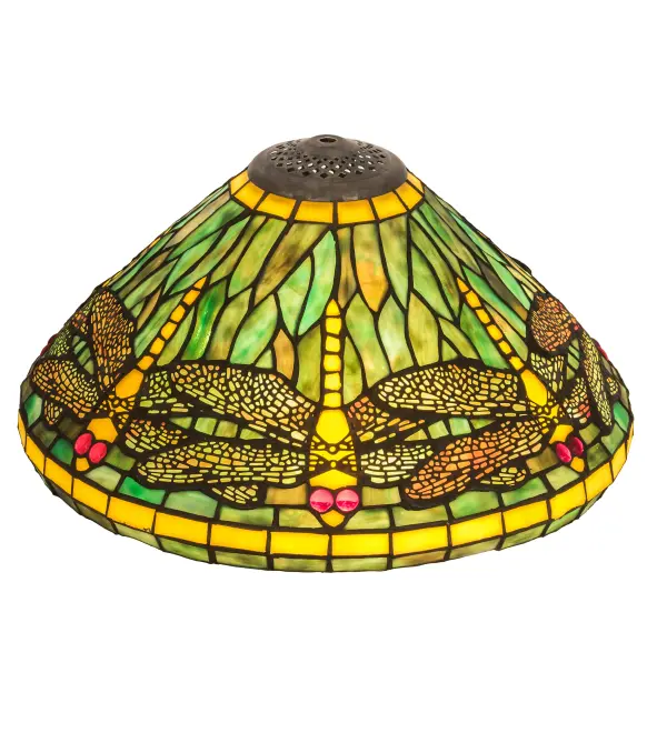 Every Meyda Tiffany item is a unique handcrafted work of art. Natural variations in the wide array of materials that we use to create each Meyda product make every item a masterpiece of its own. Photographs are a general representation of the product. Colors and designs will vary. Collection: Tiffany Dragonfly Glass: Stained Glass Width: 16.00" Height: 8.00" Length: 16.00" Weight: 5.00 lb Number of Bulbs: 3 Bulb Type: A19 Bulb Base: E26 Material: Steel/Zinc Country of Origin: CHINA Safety Listing: Dry Safety Rating: Dry