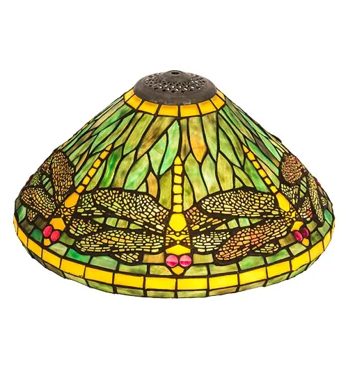 Every Meyda Tiffany item is a unique handcrafted work of art. Natural variations in the wide array of materials that we use to create each Meyda product make every item a masterpiece of its own. Photographs are a general representation of the product. Colors and designs will vary. Collection: Tiffany Dragonfly Glass: Stained Glass Width: 16.00" Height: 8.00" Length: 16.00" Weight: 5.00 lb Number of Bulbs: 3 Bulb Type: A19 Bulb Base: E26 Material: Steel/Zinc Country of Origin: CHINA Safety Listing: Dry Safety Rating: Dry - alternate view
