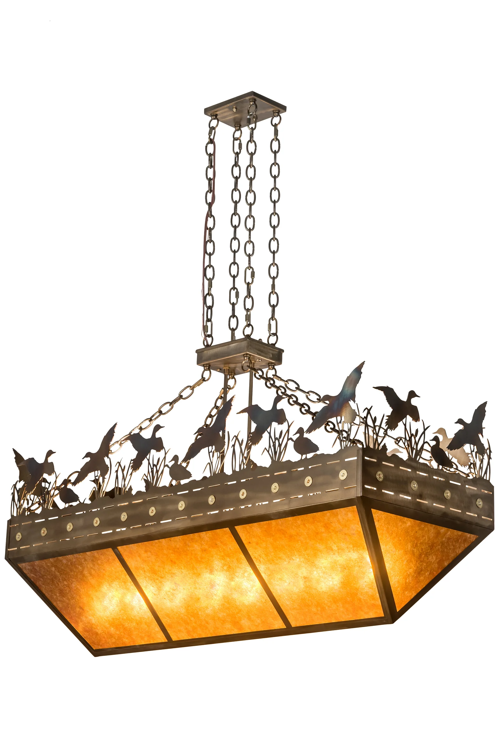 Ducks In Flight 12 Light Pendant in Dark Burnished Antique Copper