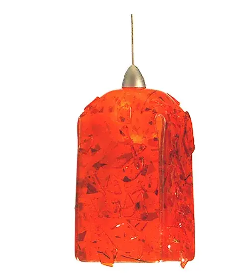The Metro Fusion, Lava mini pendant is the coolest look in Hot glass. Hand cut glass is hot fired to fall into a cube draped shape. Handmade by Meyda Craftsmen the hot Red molten Lava shade with Platinum finished hardware and matching cord is one hot look. This Low Voltage pendant with canopy mount and included light bulb make this a tasty treat for the eye. The wiring components used in this item have been discontinued. We will develop new components upon request. Collection: Metro Fusion Finish: Brass Tint Glass: Orange Streamers/Clear Platinum Width: 5.00" Height: 13.50" Length: 5.00" Weight: 3.00 lb Number of Bulbs: 1 Maximum Wattage: 50.00 W Bulb Type: T2.75 Bulb Base: G4 Light Source: Halogen Material: Metal Or Polyresin Country of Origin: USA Safety Listing: Dry Safety Rating: Dry