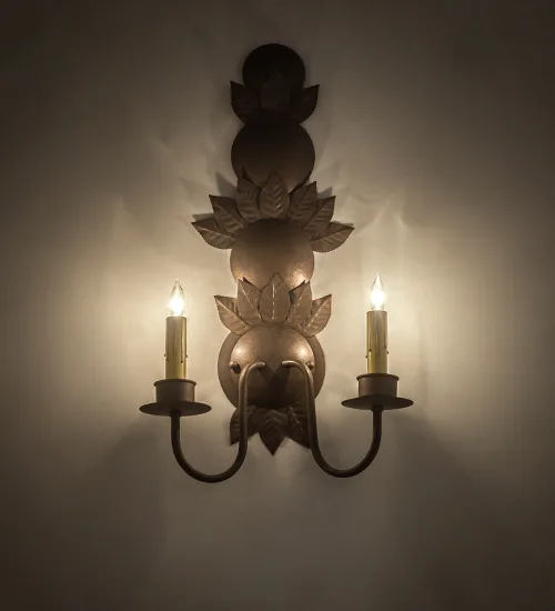 12" Wide Tole Leaf 2 LT Wall Sconce