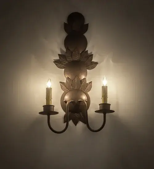 12" Wide Tole Leaf 2 LT Wall Sconce - Image 1