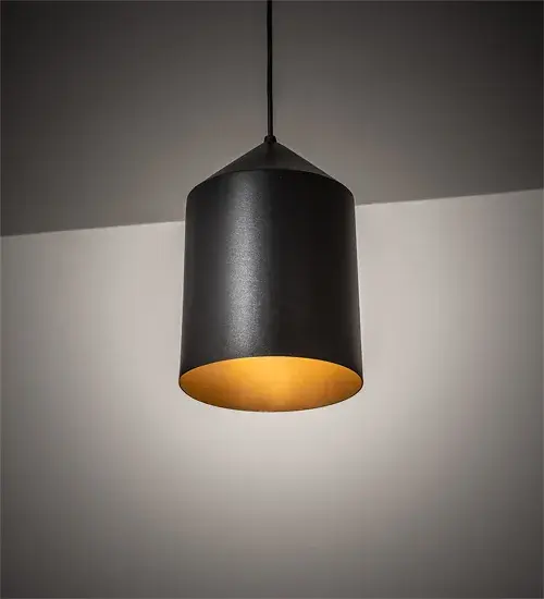 A sleek cylindrical profile delivers efficient functional downlighting from this unique mini pendant. The Silo features a Black Textured outer frame and hardware; which is enhanced with a Champagne Metallic inner finish. Place the mini pendant individually over a table or in multiples across a bar; island; or counter for a stunning design statement. The overall height ranges from 14 to 80 inches; as the Black cord length can be adjusted in the field to accommodate your specific lighting application needs. The mini pendant is perfect for fine homes and restaurants; from Hialeah; Florida; to Garland; Texas; and Glendale; Arizona. The Silo Pendant is featured in our American-made; American-designed; handcrafted Modern Lighting Collection; which is manufactured in Yorkville; New York. UL and cUL listed for dry and damp locations.