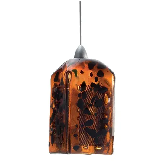 The Metro Fusion; The Rock mini pendant is the coolest look in Hot glass. Hand cut glass is hot fired to fall into a cube draped shape. Handmade by Meyda Craftsmen the granitine Rock shade with Platinum finished hardware and matching cord is a breakout fixture. This Low Voltage pendant with canopy mount and included light bulb make this a tasty treat for the eye. The wiring components used in this item have been discontinued. We will develop new components upon request.