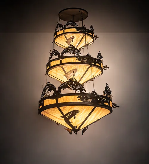 58" Wide Catch of the Day Trout 3 Tier Chandelier