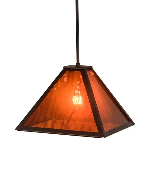Inspired by the Mission Revival movement, this handsome minimalist design features welcoming light-evoked through stunning Maduro Idalight. The decorative shade is enhanced by hardware and straight line accents in a warm Mahogany Bronze finish. The overall height of this mini pendant ranges from 38-62 inches but we can change the hang-straight stem length to accommodate a specific lighting application. This fixture is handcrafted by artisans in our 180,000 square foot manufacturing facility in Yorkville, NY. Custom colors, sizes, and styles are available. Dimmable energy-efficient options are offered. The 12-inch square fixture is UL and cUL listed for dry and damp locations. Collection: Mission Finish: Mahogany Bronze Glass: Maduro Idalight Width: 17.00" Height: 38.00" Length: 12.00" Weight: 5.50 lb Number of Bulbs: 1 Maximum Wattage: 60.00 W Bulb Type: A19 Bulb Base: E26 Material: Steel Country of Origin: USA Safety Listing: Damp Safety Rating: Damp - alternate view